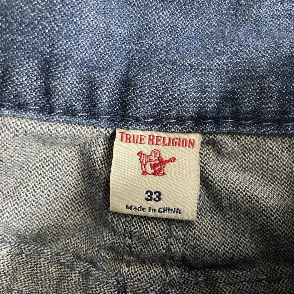 True Religion Jeans men's 33x33 Ricky Relaxed Straight Flap Pockets Blue Denim